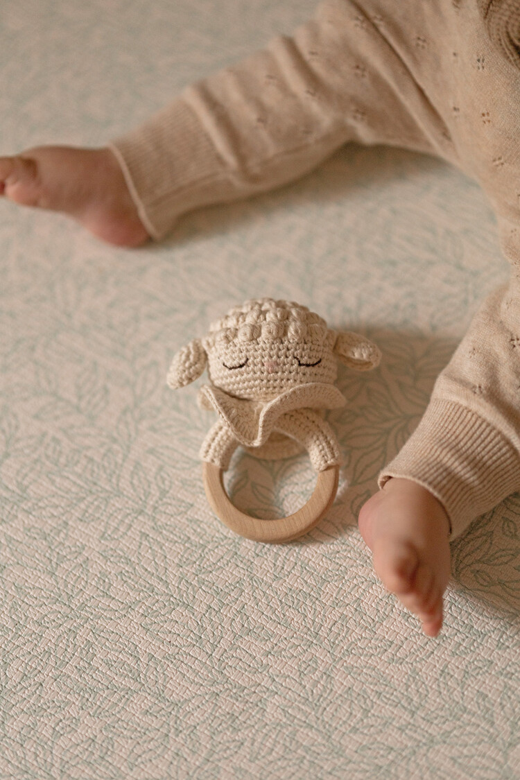 Patti Oslo Lamb The Teething Ring - Ecru/Cream With Bell