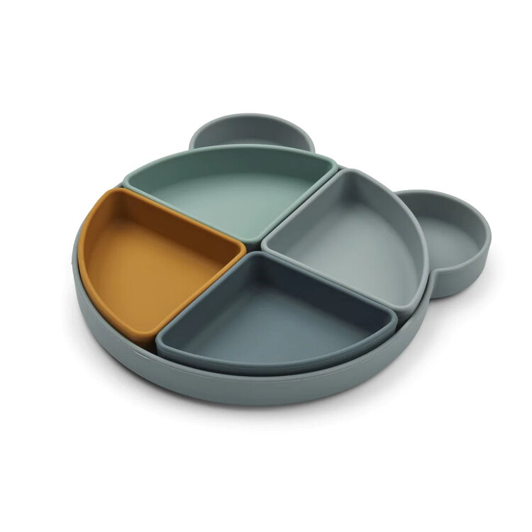 Liewood Arne Divider Plate - Mr Bear Blue Fog Multi Mix