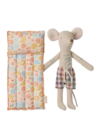 Maileg Beach Mouse With Air Mattress, Dad - Flower