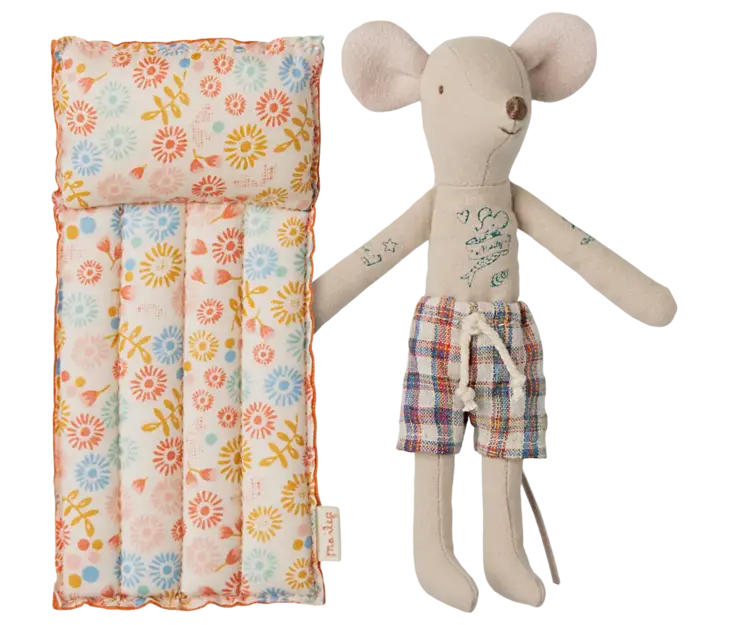 Maileg Beach Mouse With Air Mattress, Dad - Flower