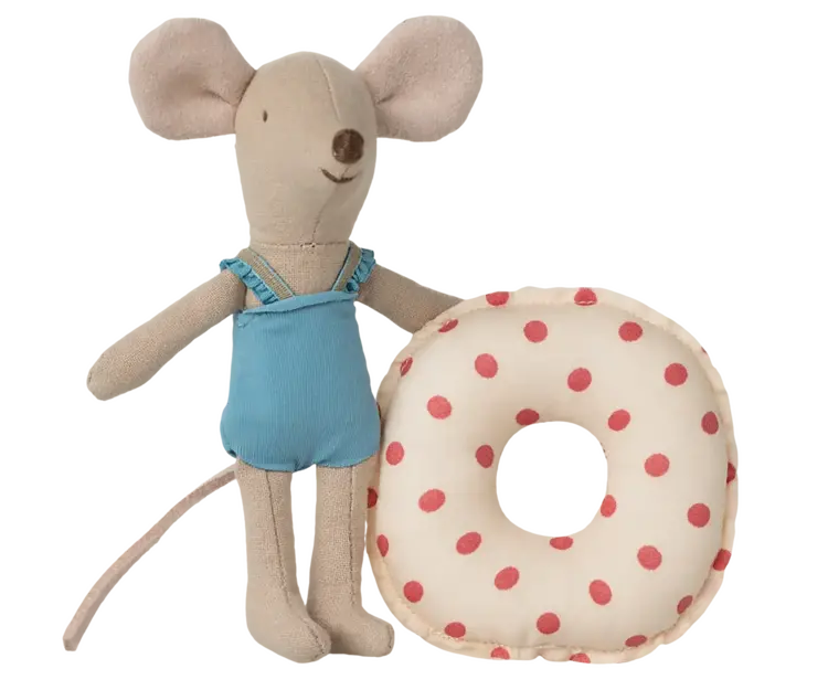 Maileg Beach Mouse With Float, Little Sister - Multi Dot