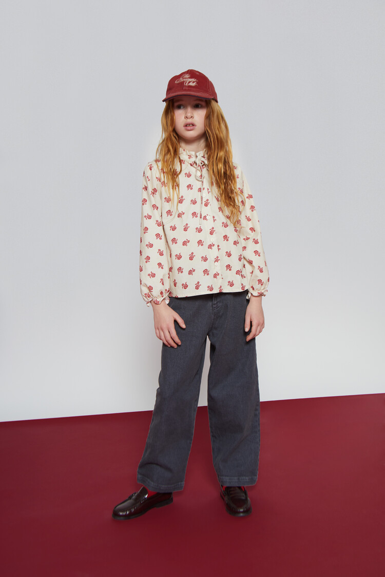 Mipounet Adela Corduroy Blouse - Ecru/Rio Red