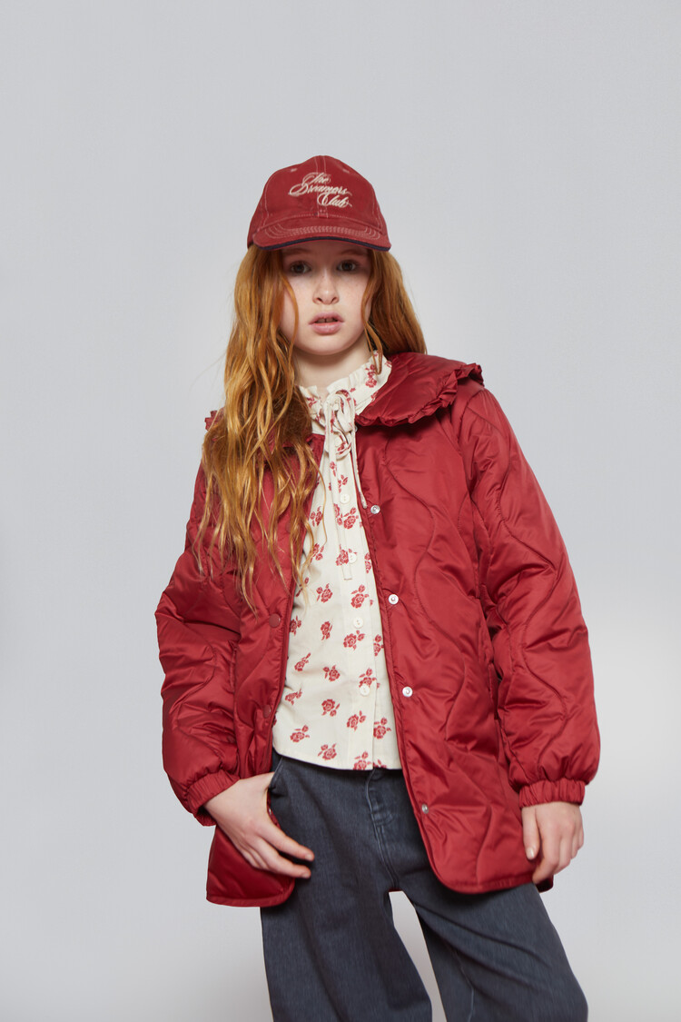 Mipounet Adela Corduroy Blouse - Ecru/Rio Red