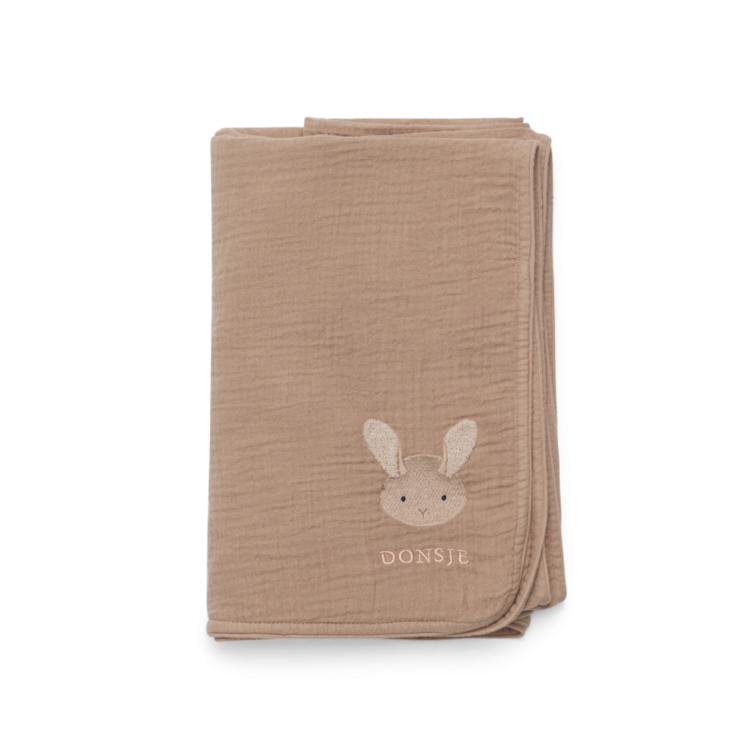 Donsje Amsterdam Ploekie Muslin Dekentje Fluffy Bunny - Rose Mocha