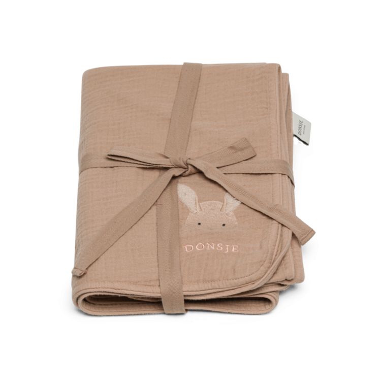 Donsje Amsterdam Ploekie Muslin Blanket Fluffy Bunny - Rose Mocha
