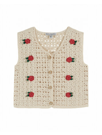 Emile et ida Cardigan Sans Manches Crochet - Ecru