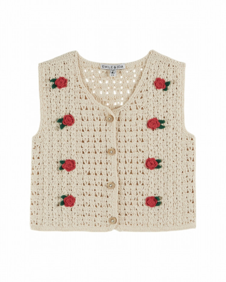 Emile et ida Cardigan Sans Manches Crochet - Ecru