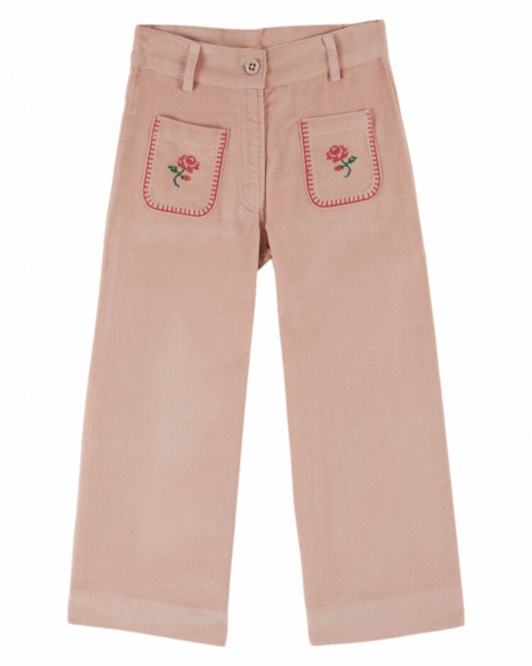 Emile et ida Pantalon Velours Brode - Peony