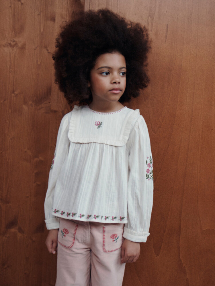 Emile et ida Pantalon Velours Brode - Peony