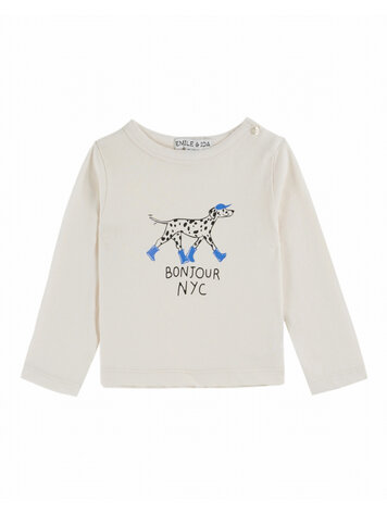 Emile et ida T-shirt Motif Place Chien - Creme