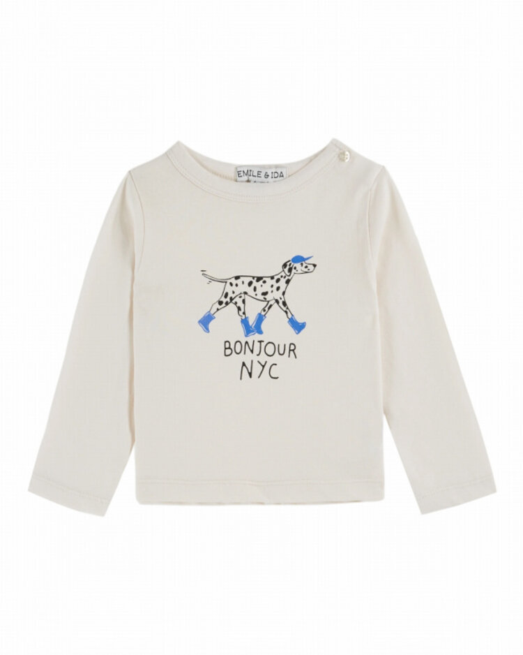 Emile et ida T-shirt Motif Place Chien - Creme