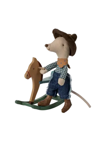 Maileg Cowboy Mouse On Rocking Horse, Little Brother
