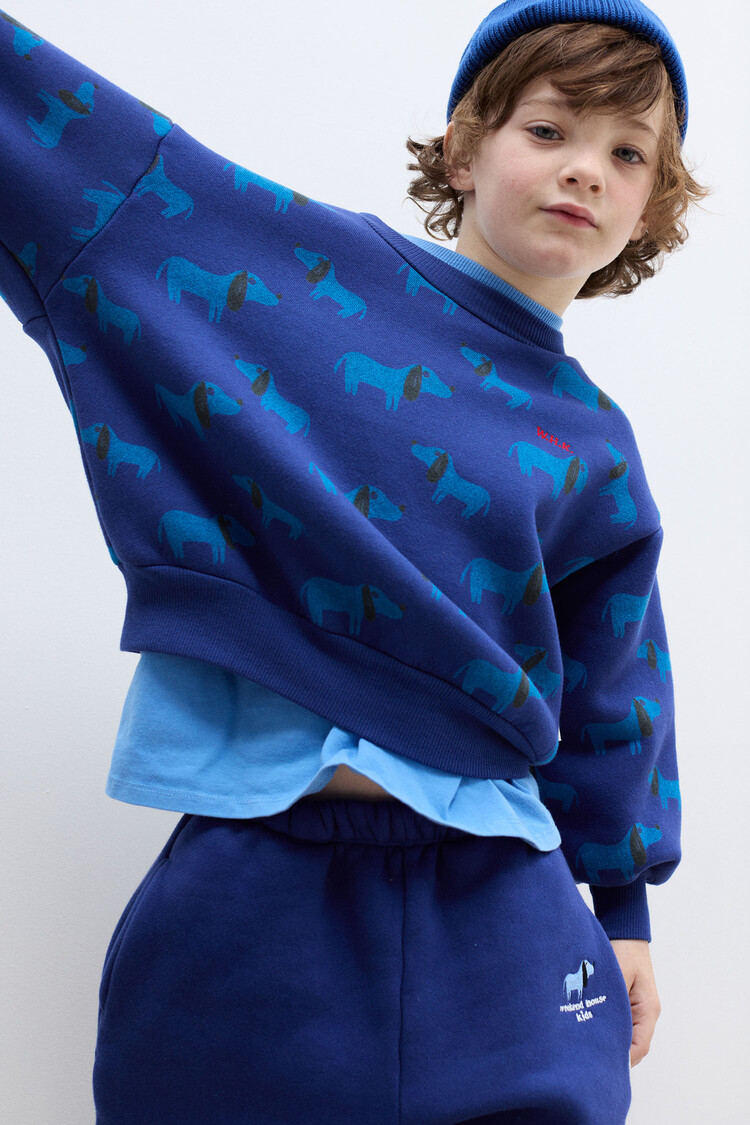 Weekend House Kids Blue Dog All Over Sweatshirt - Blue