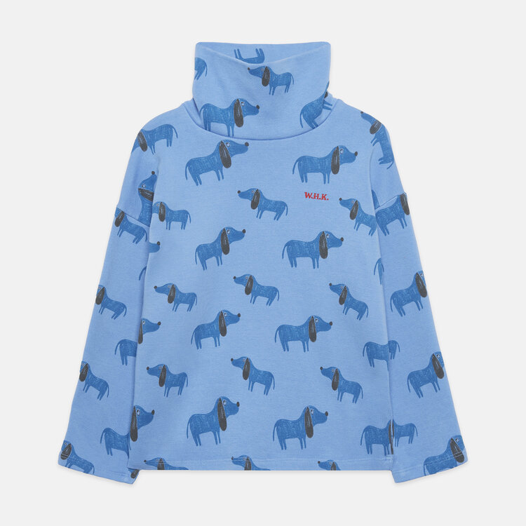 Weekend House Kids Blue Dog All Over Turtle Neck - Soft Blue