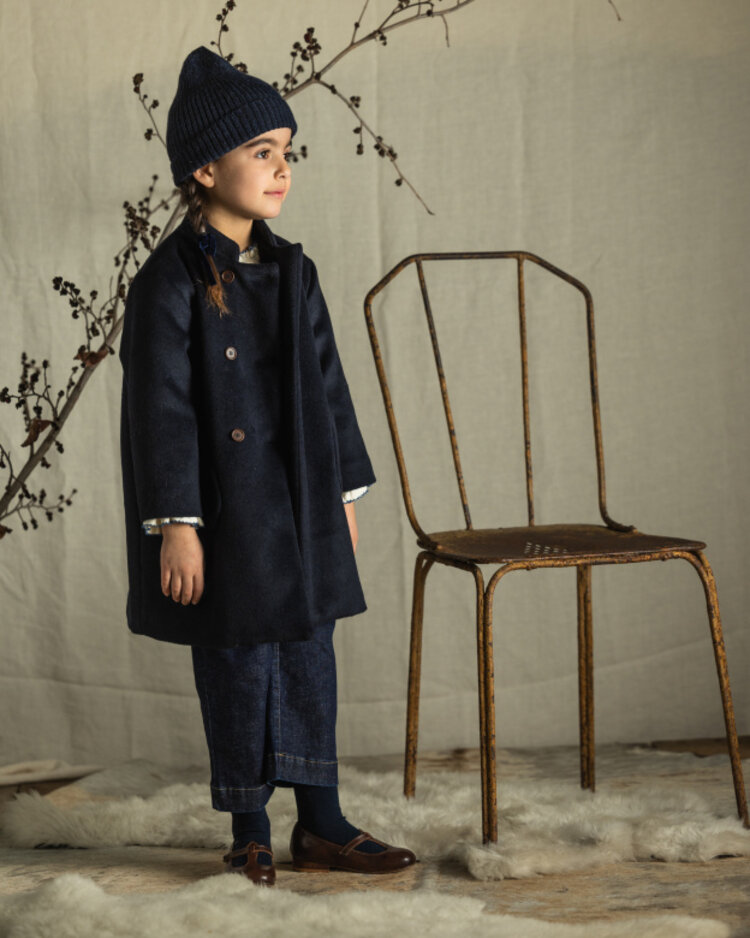 Babe & Tess Coat For Girl - Blue Wool