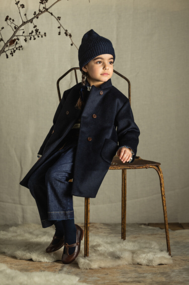 Babe & Tess Coat For Girl - Blue Wool