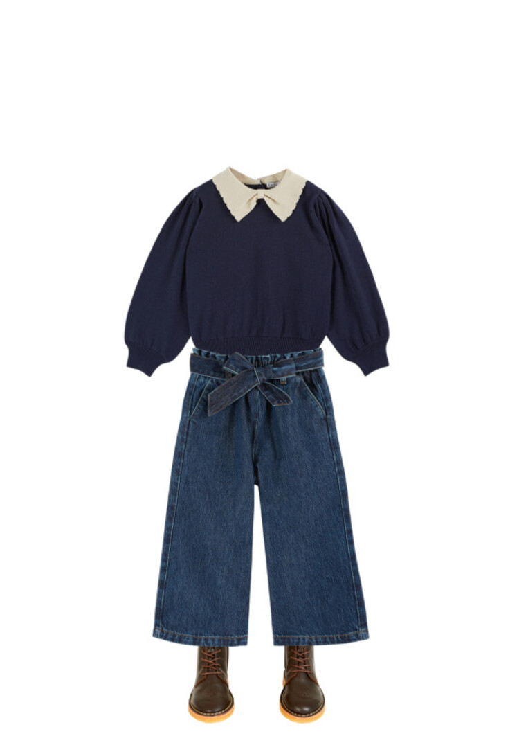 Emile et ida Pantalon Jean Large Ceinture - Denim