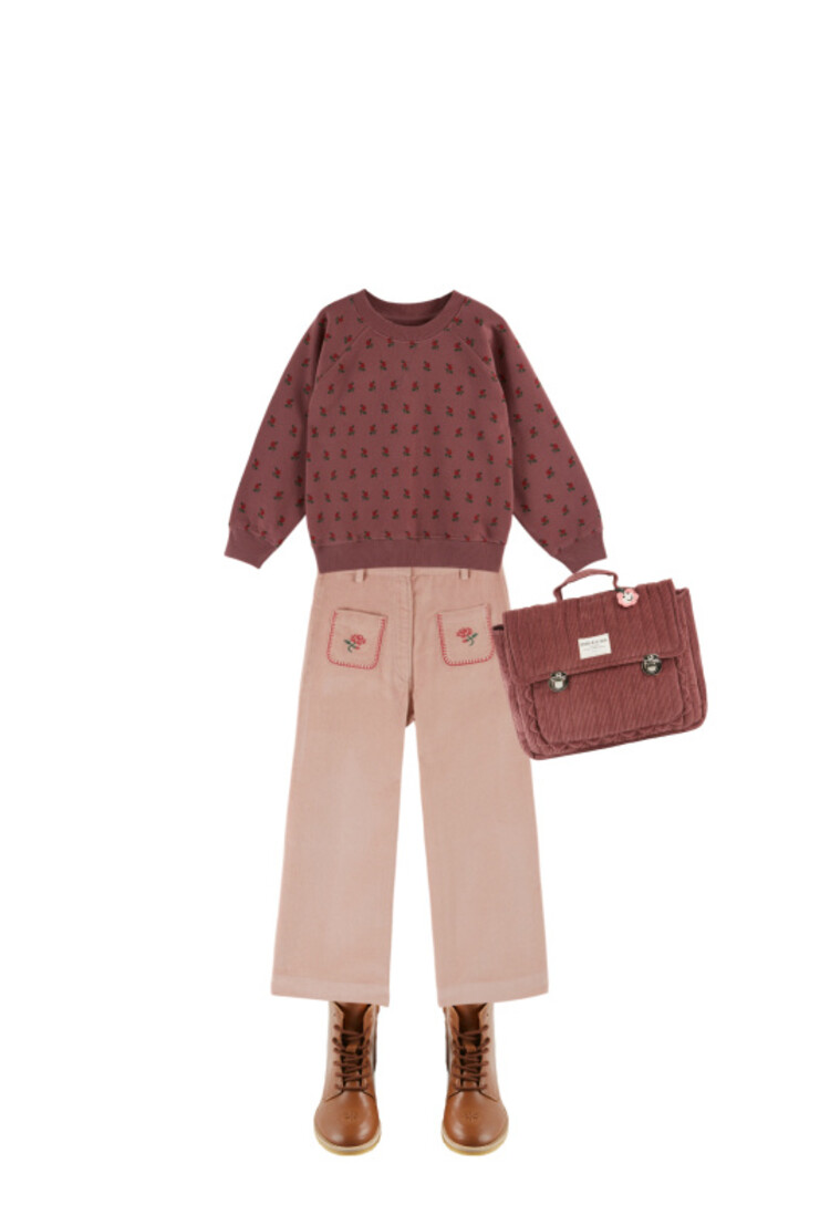 Emile et ida Pantalon Velours Brode - Peony