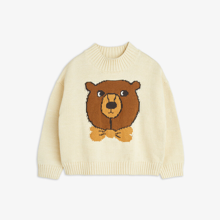 Mini Rodini Bear Intarsia Knit Sweater - White