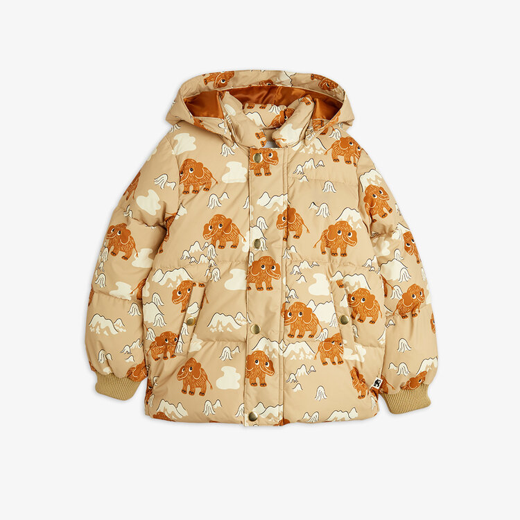 Mini Rodini Mammoths AOP Hooded Puffer - Beige
