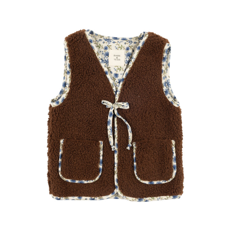 Babe & Tess Teddy Flowers Gilet - Cioccolato Blue Teddy Flowers