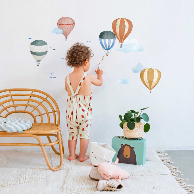 Mimi Lou Muursticker Giant - Hot Air Balloons In Watercolor