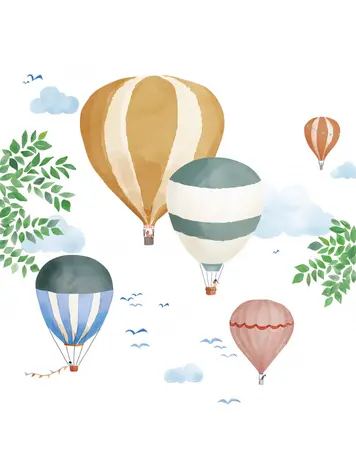 Mimi Lou Muursticker Giant - Hot Air Balloons In Watercolor