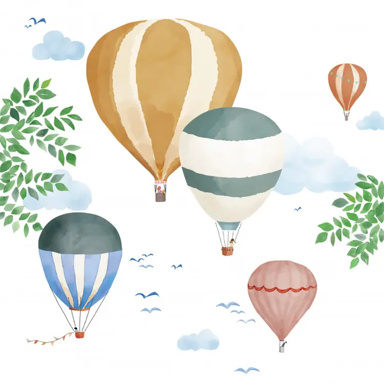 Mimi Lou Muursticker Giant - Hot Air Balloons In Watercolor