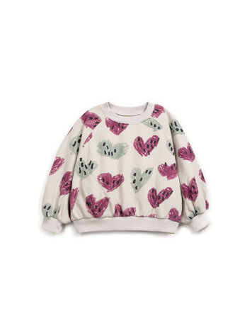 Play Up Printed Fleece Sweater With Heart Print - Tones