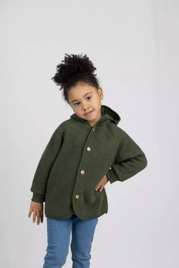 Engel Natur Hooded Jacket With Wooden Buttons - Reed Mélange