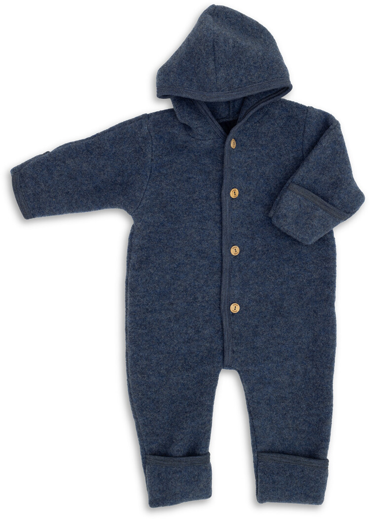 Engel Natur Hooded Overall With Buttons & Cuffs - Blue Mélange