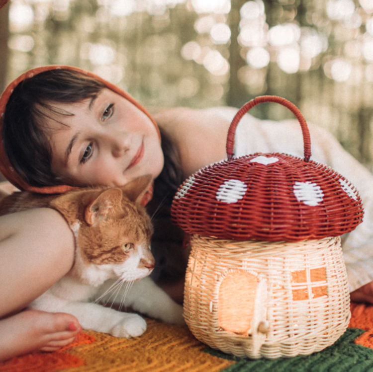 Olli Ella Rattan Mushroom Basket - Red
