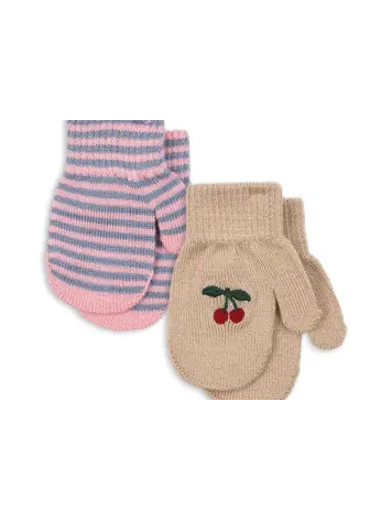 Konges Sløjd 2-Pack Filla Mittens - Cherry/Stripe (1-2Y)
