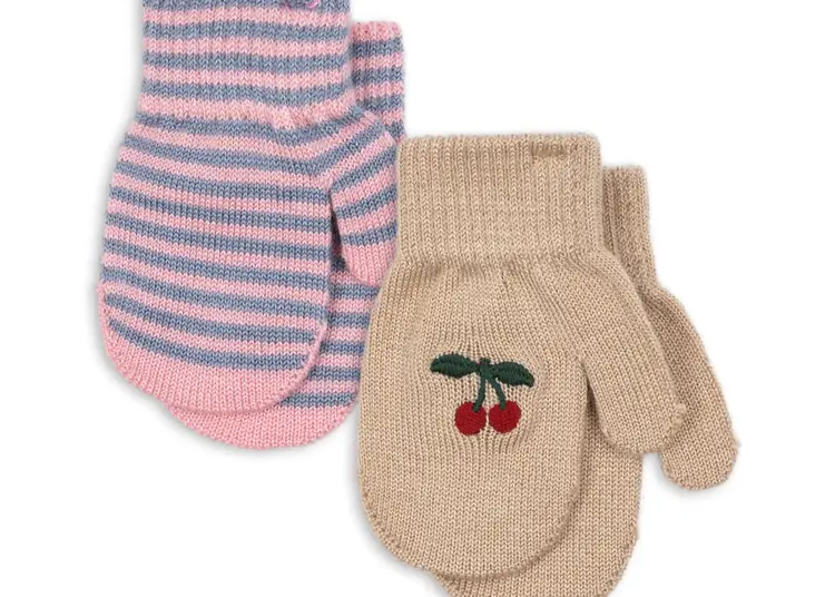 Konges Sløjd 2-Pack Filla Wanten - Cherry/Stripe (1-2J)