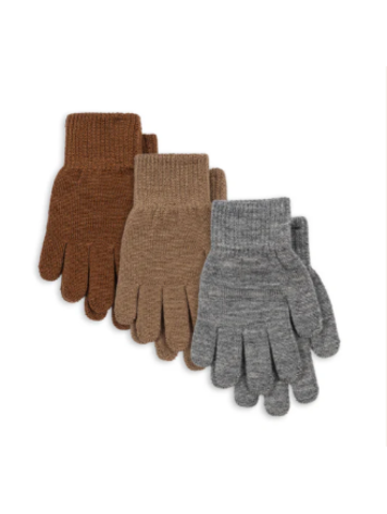 Konges Sløjd 3-Pack Filla Gloves - Grey Menage/Beige/Brown