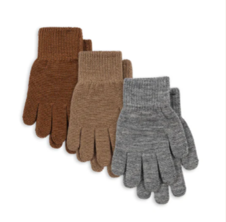 Konges Sløjd 3-Pack Filla Gloves - Grey Menage/Beige/Brown