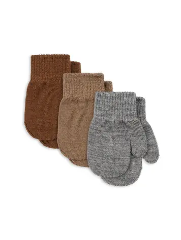 Konges Sløjd 3-Pack Filla Wanten - Grey Menage/Beige/Brown (1-2J)