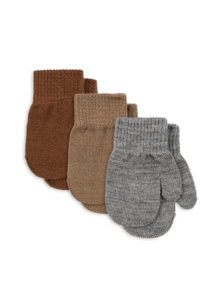 Konges Sløjd 3-Pack Filla Wanten - Grey Menage/Beige/Brown (1-2J)