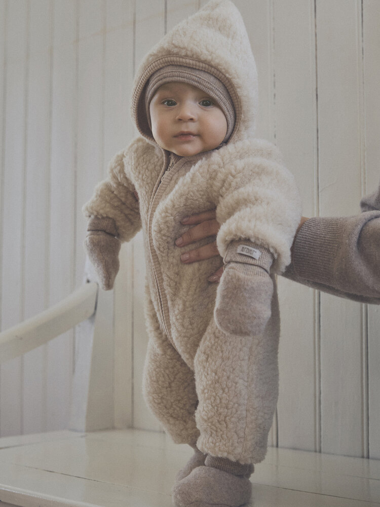 Huttelihut Pram Suit Wool Teddy w. Lin. - Cement