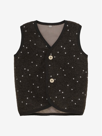 Huttelihut Vest Wool Emb. w. Lining - Dark Brown Melange