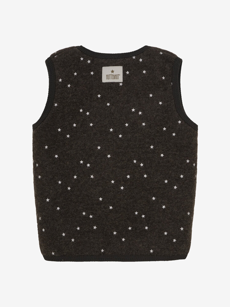 Huttelihut Vest Wool Emb. w. Lining - Dark Brown Melange