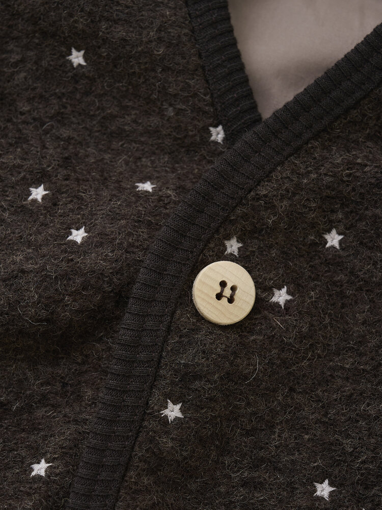 Huttelihut Vest Wool Emb. w. Lining - Dark Brown Melange