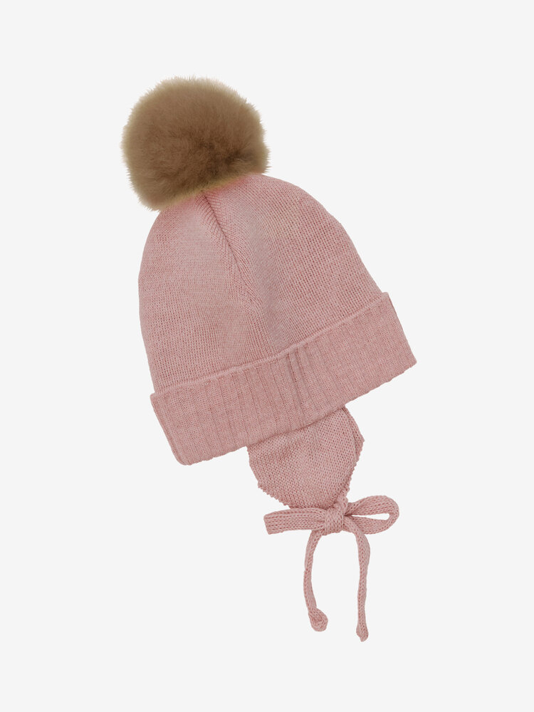 Huttelihut Bonnet Wool Knit Alpaca Pompom - Burlwood