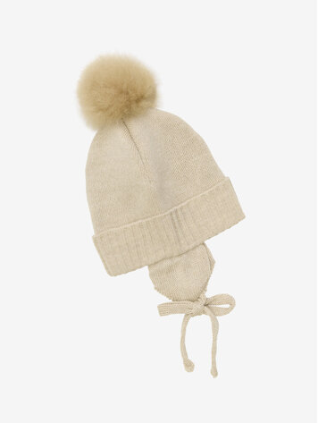 Huttelihut Bonnet Wool Knit Alpaca Pompom - Sand Melange