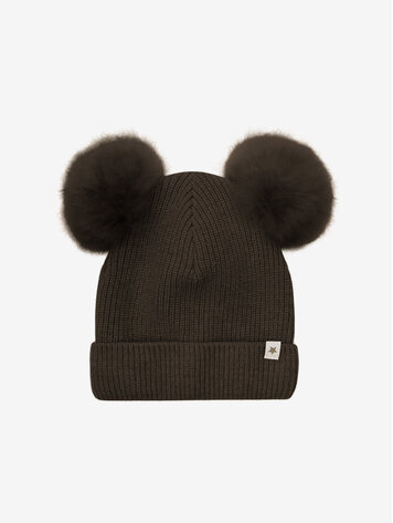 Huttelihut Hat Knit Alpaca Pompoms - Dark Brown Melange