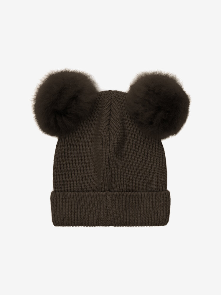 Huttelihut Hat Knit Alpaca Pompoms - Dark Brown Melange