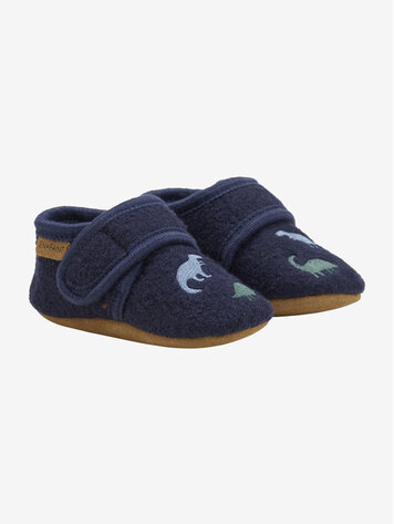 Wool Slippers w. Embroidery - Navy
