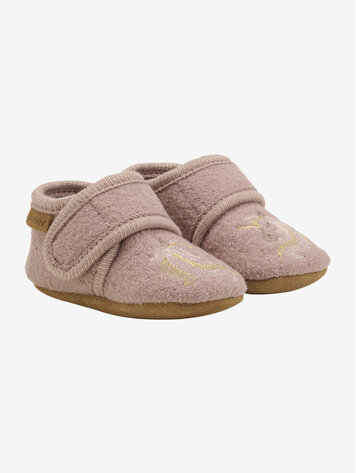 Wool Slippers w. Embroidery - Bark
