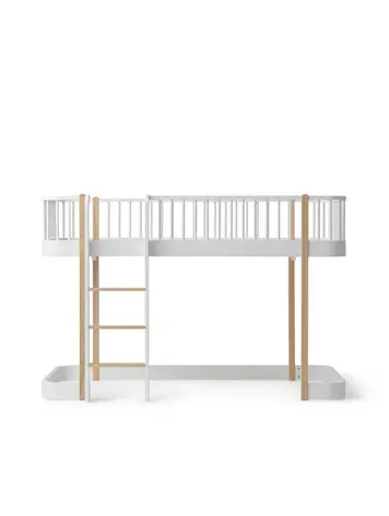 Oliver Furniture Wood Original Low Loft Bed, Ladder Front - White/Oak