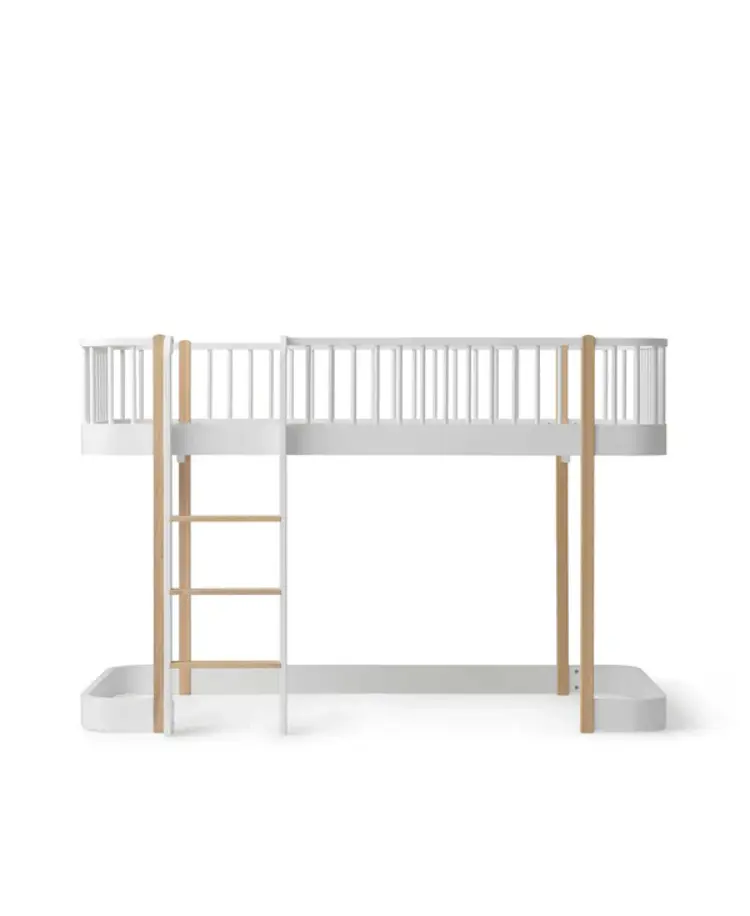 Oliver Furniture Wood Original Low Loft Bed, Ladder Front - White/Oak